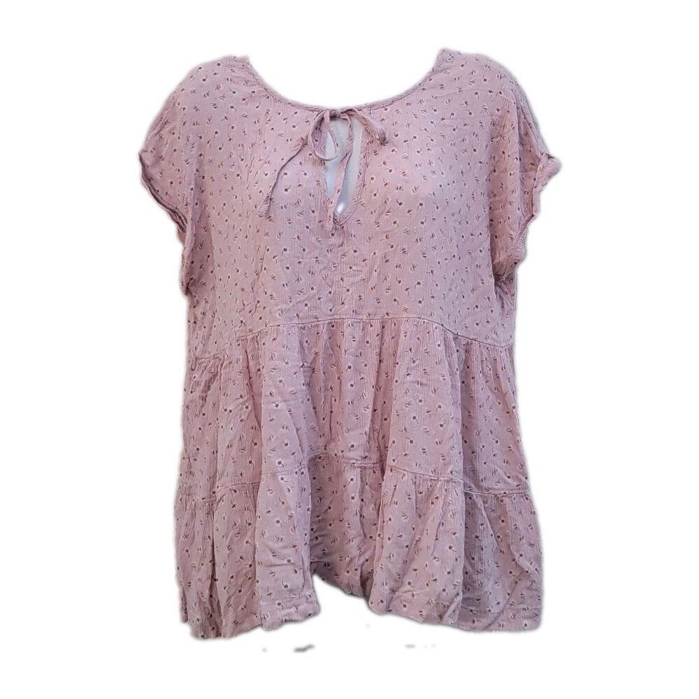 American Eagle Pink ditzy floral babydoll top Wmns Sz L